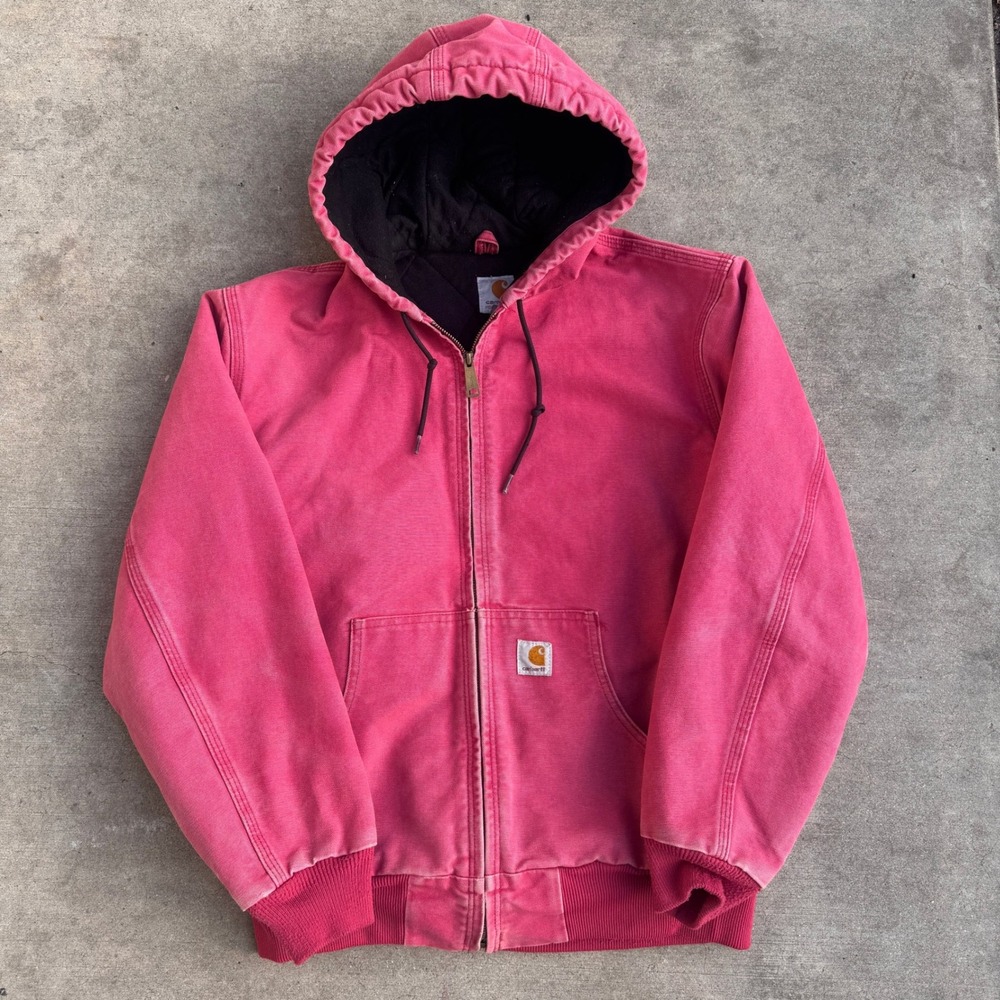 Carhartt Womens WJ130 624 Pink Cotton Duck Canvas Active Jacket Hooded Medium